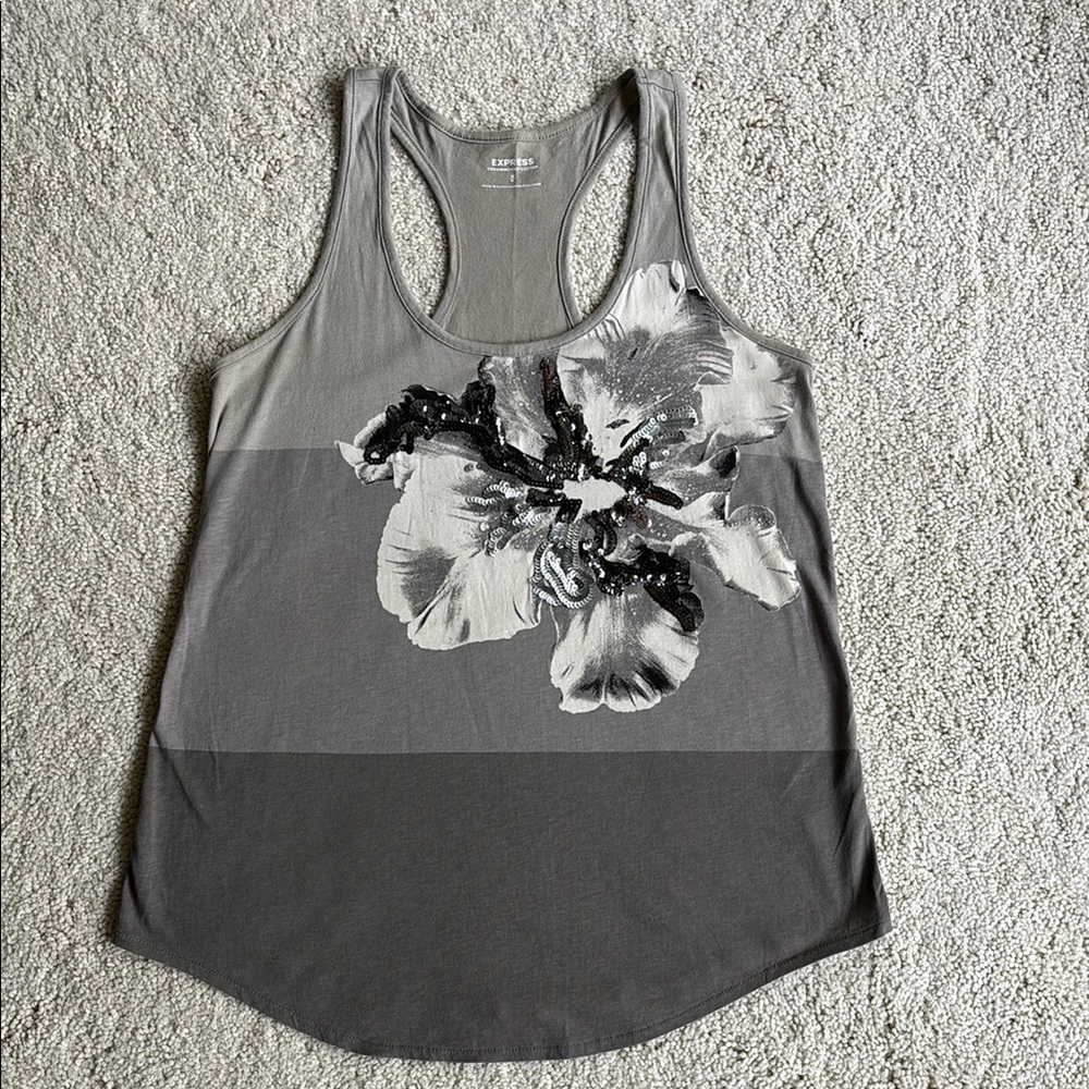 Express Graphic Gray Sleeveless Tank Top